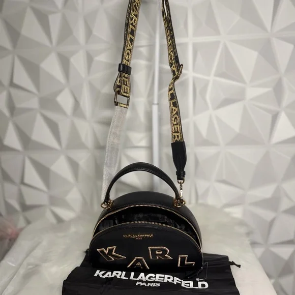 😎Karl Lagerfeld Black Crossbody with Gold Accents